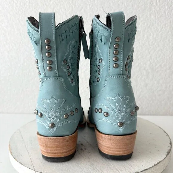 Lane COSSETTE Womens Cowboy Booties 6.5 Western Blue Leather Cowgirl Short Boots - Picture 3 of 13